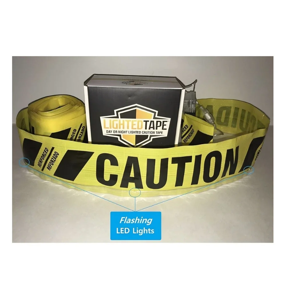 Lighted Tape LED Lighted High Visibility Yellow Caution Tape 33 Feet